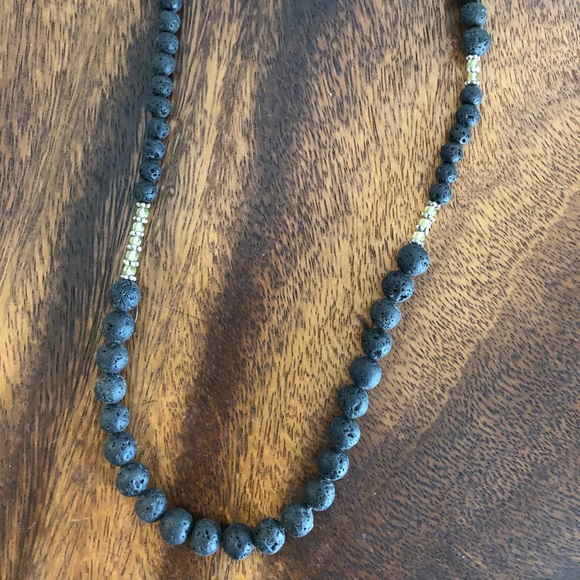 Black Lava Bead Silver Necklace - Picture 1 of 3